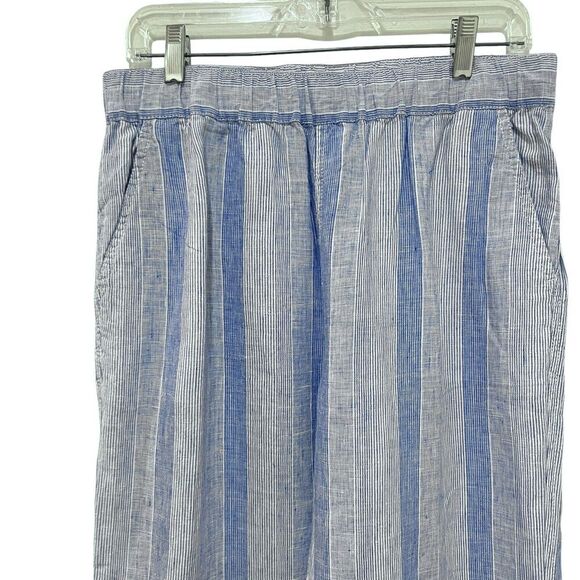 C&C California Blue White 100% Linen Striped Pull On Pants Size M - Picture 3 of 7